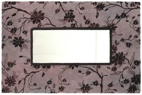 Miroir tissu velours côtelé anthracite motif fleurs noires