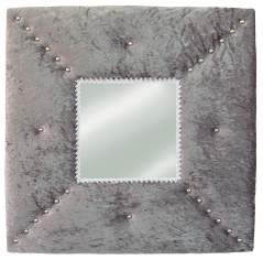 Miroir tissu velours frappé gris argent