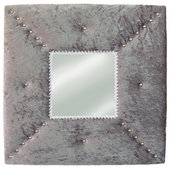 Miroir tissu velours frappé gris argent
